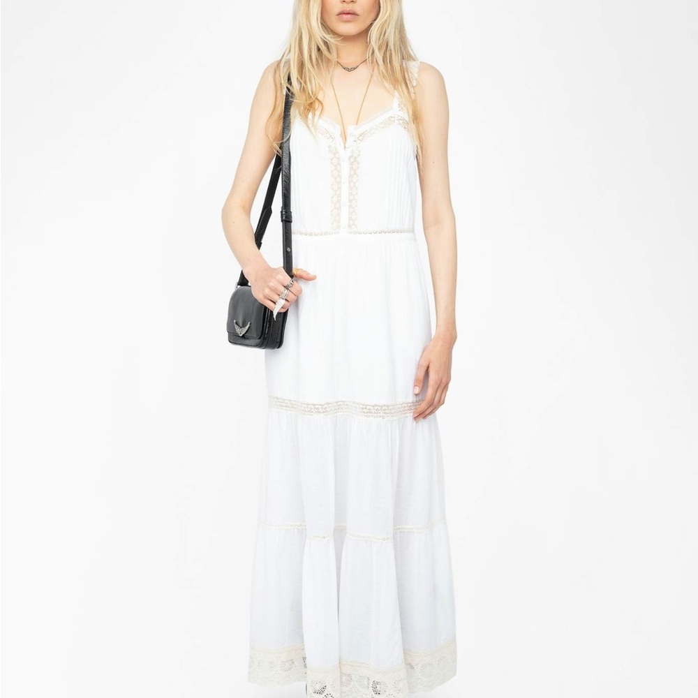 Zadig & Voltaire White Lace-Trim Maxi Dress